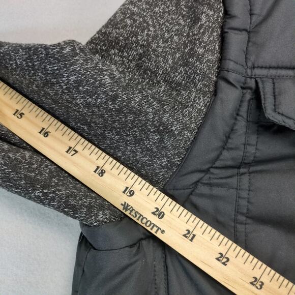 Distortion Black Puffer Jacket Men's S Knit Sleeves Hood Pocket Full Zip Grunge - Picture 7 of 10